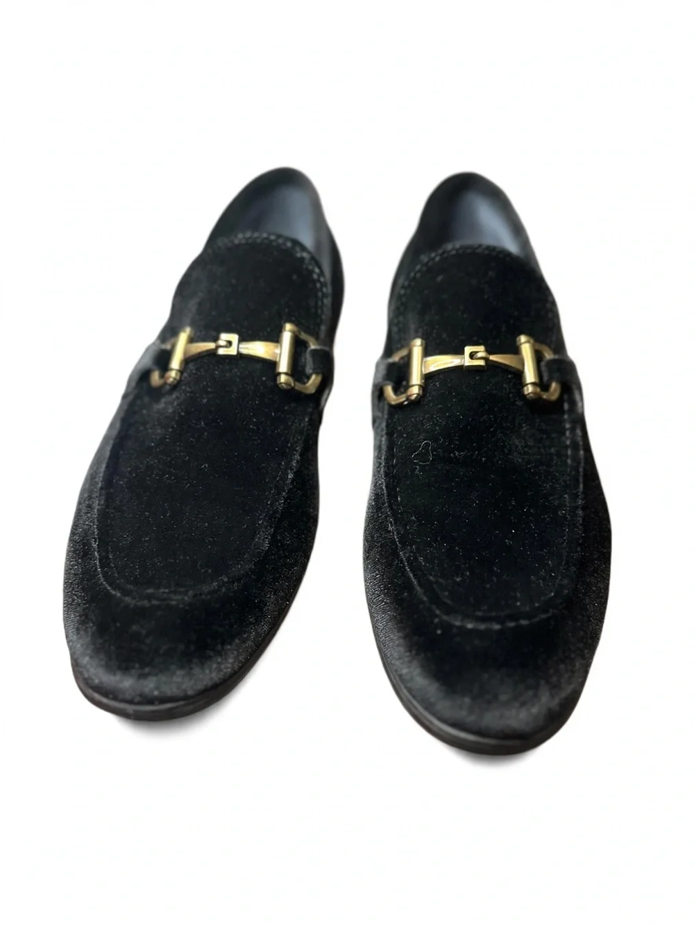 Steve Madden Black Velvet Loafers with Gold Horsebit